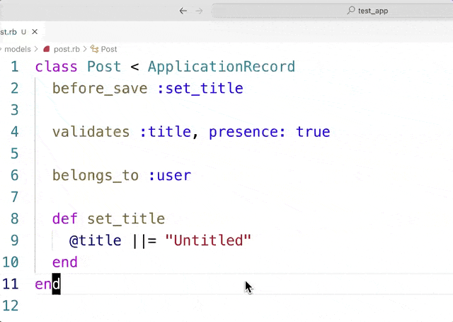 Document Symbol for Active Record Callbacks, Validations, and Associations